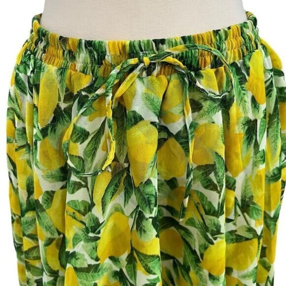 Sakkas Women's Maxi Skirt Lemon Print Tiered Asymmetrical Chiffon One Size Flowy - Picture 6 of 8